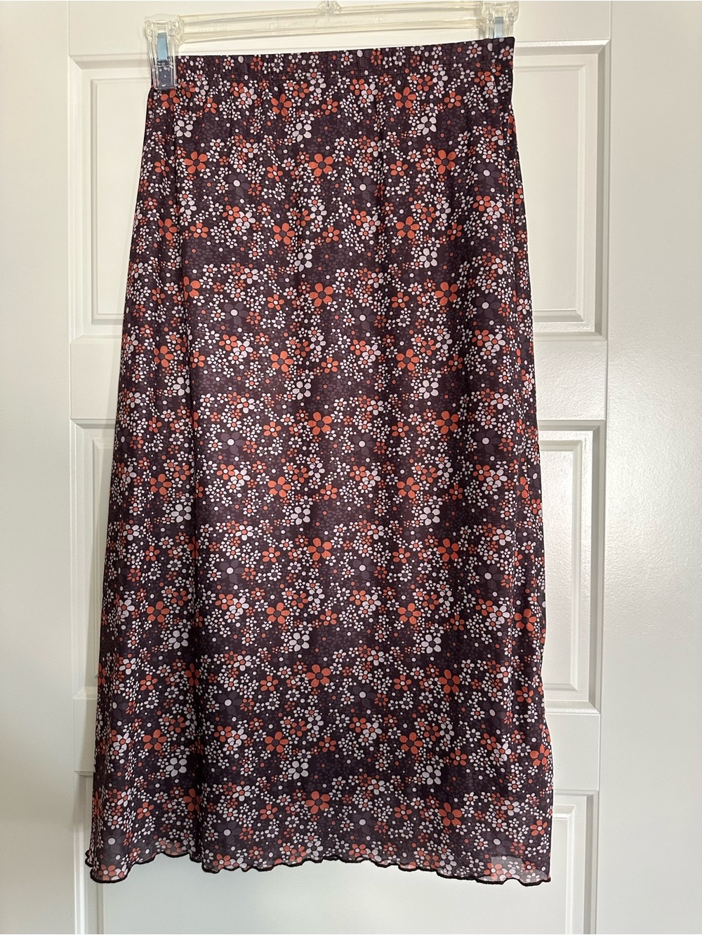 SHEIN Plum Floral Midi Skirt with Coral and White Blossoms